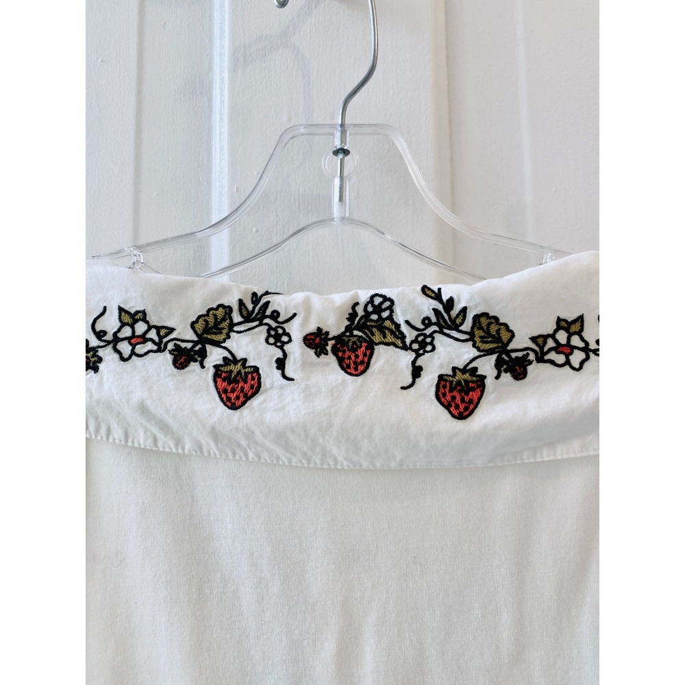 Maeve Anthropologie Strawberry Embroidered Fruit Babydoll Top White Ivory size M - Picture 9 of 16